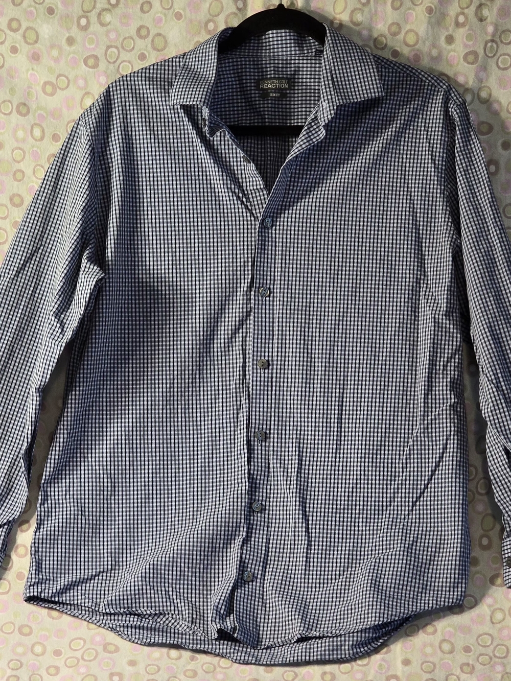 Reaction Kenneth Cole Navy and White Gingham Dress Shirt